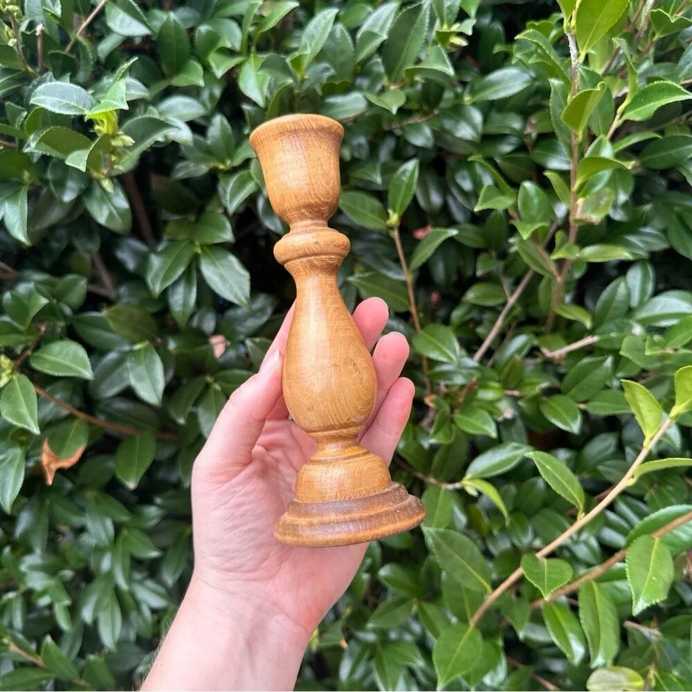 Vintage Wooden Taper Candle Holders Candlestick Brown